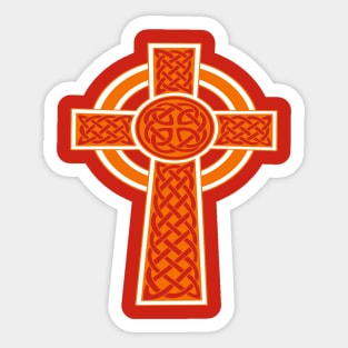 Ornamental Celtic High Cross Decorative Knotwork Orange and White Sticker